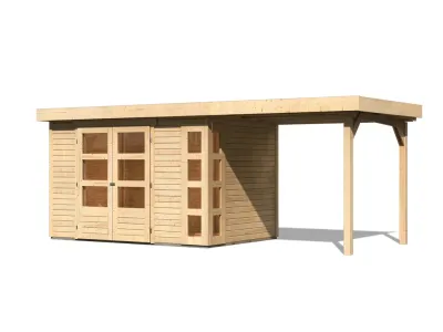 Gartenhaus SET Kerko 4 19 mm naturbelassen, inkl. 2,4 m Anbaudach Produktbild #2
