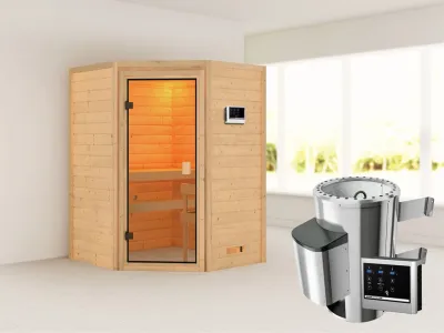 Sauna Antonia mit bronzierter Glastür + 3,6 kW Plug & Play Saunaofen ext. Strg. Produktbild #1