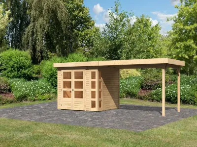 Gartenhaus SET Kerko 3 19 mm naturbelassen, inkl. 2,8 m Anbaudach Produktbild #1