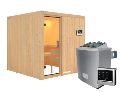 Sauna Systemsauna Rodin Klarglas Ganzglastür + 9 kW Saunaofen mit ext. Strg Produktbild #4