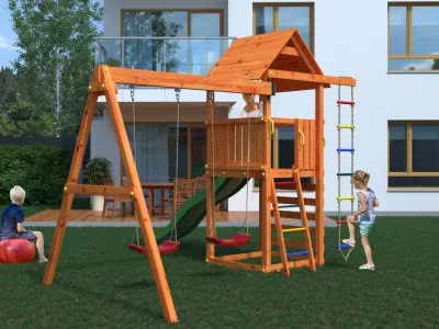 Spielturm Bento B teakfarben inkl. Rutsche grün Produktbild #3