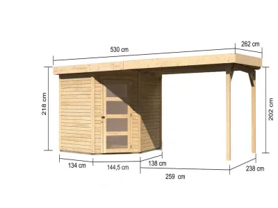 Gartenhaus SET Schwandorf 5 19 mm naturbelassen, inkl. 2,8 m Anbaudach Produktbild #3