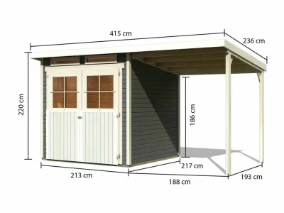 Gartenhaus Glücksberg 3 19 mm terragrau inkl. 190 cm Anbaudach Produktbild #6