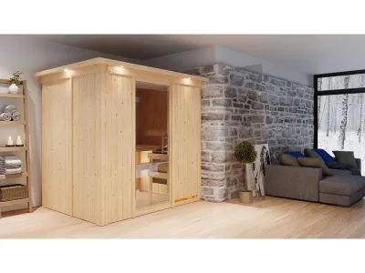 Sauna Systemsauna Bodin mit Dachkranz, inkl. 9 kW Ofen mit integrierter Steuerung Produktbild #1