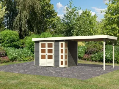 Gartenhaus SET Kerko 4 19 mm terragrau, inkl. 2,8 m Anbaudach Produktbild #5
