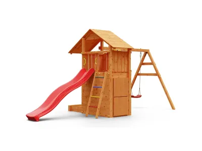 Spielturm Smart 7 teakfarben inkl. Rutsche rot Produktbild #6