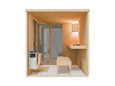 Elementsauna Sarah 1 mit Ganzglastür und Bogenfenster Produktbild #5