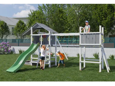 Spielturm Smart 1 Bridge grau-weiß inkl. Rutsche grün Produktbild #2