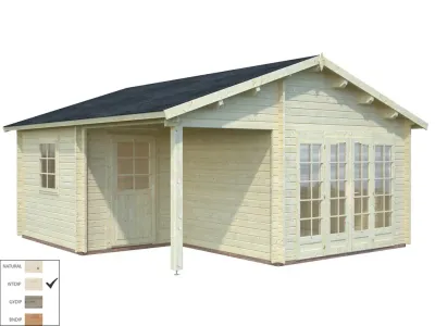 Gartenhaus Blockbohlenhaus Irene 21,9+5,2 m² 44 mm transparent tauchimprägniert Produktbild #4