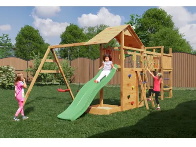 Spielturm Smart 2 Bridge teakfarben inkl. Rutsche grün Produktbild #3