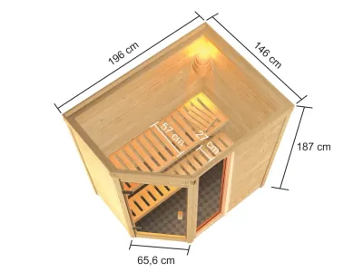 Sauna Jada mit bronzierter Glastür + 9 kW Saunaofen ext. Strg. Produktbild #3
