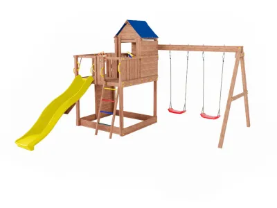 Spielturm Treehouse teakfarben inkl. Doppelschaukel + Rutsche Produktbild #9