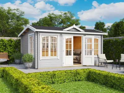 Gartenhaus Blockbohlenhaus Windsor 44 44 mm lichtgrau Produktbild #1