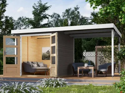 Hybrid-Gartenhaus Jupiter B Set terragrau/weiß Produktbild #1