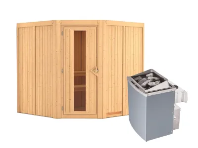 Systemsauna Jarin Holztür mit Isolierglas, inkl. 9 kW Saunaofen integr. Steuerung Produktbild #5
