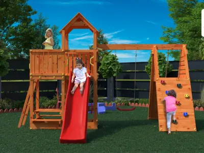 Spielturm Fluppi teakfarben inkl. Einzelschaukel + Rutsche Produktbild #3