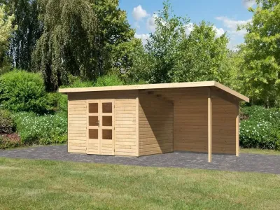 Gartenhaus SET Northeim 4 – mit naturbelassenem Holz, inkl. 3,3 m Anbaudach + Rückwand Produktbild #4