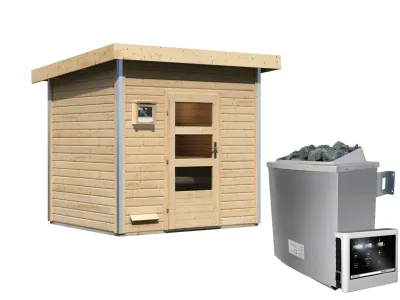 Saunahaus Norge mit Klarglastür, inkl. 9 kW Saunaofen mit externer Steuerung Produktbild #5