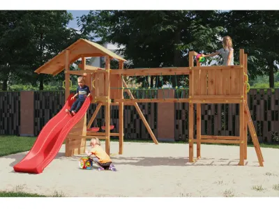Spielturm Smart 5 Bridge teakfarben inkl. Rutsche rot Produktbild #3