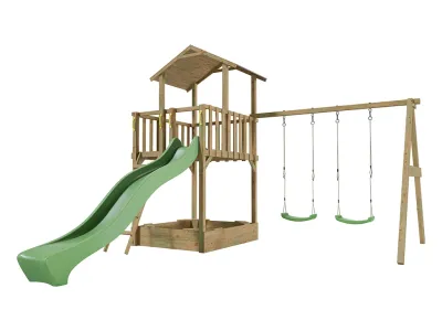 Spielturm Tilly Classic mit Doppelschaukel KDI inkl. Rutsche grün + Sitze grün Produktbild #6