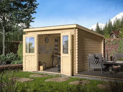 Gartenhaus Blockbohlenhaus CA2975 28 mm naturbelassen Produktbild #1