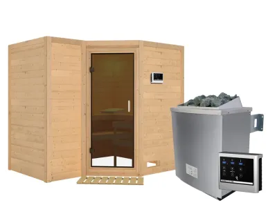 Massivholzsauna Sahib 2 graphit Ganzglastür, inkl. 9 kW Saunaofen ext. Steuerung Produktbild #5