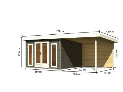 Gartenhaus SET Radeburg 3 40 mm terragrau inkl. 3,3 m Anbaudach + Rückwand Produktbild #8