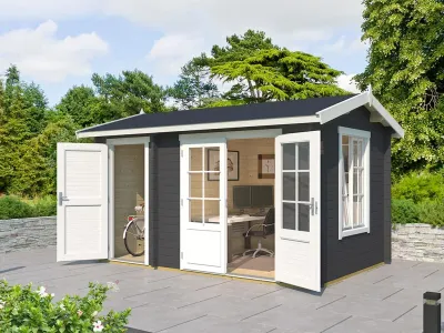 Gartenhaus Blockbohlenhaus Wrexham 1 44 mm carbongrau Produktbild #1