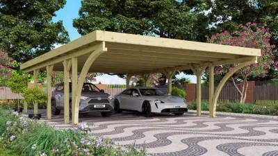 Carport Doppel 3 CLASSIC inkl. 2 Einfahrtsbögen, inkl. 0,5 mm Stahldachplatte Produktbild #1