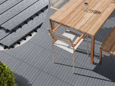 WPC Terrassenfliese Hellgrau Holzoptik 3D geprägt Produktbild #2
