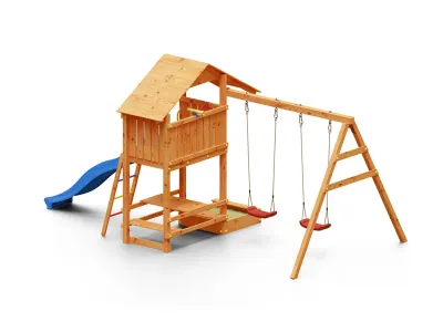 Spielturm Smart 1 teakfarben inkl. Rutsche blau Produktbild #3