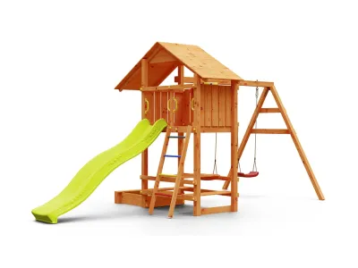 Spielturm Smart 1 teakfarben inkl. Rutsche gelb Produktbild #5
