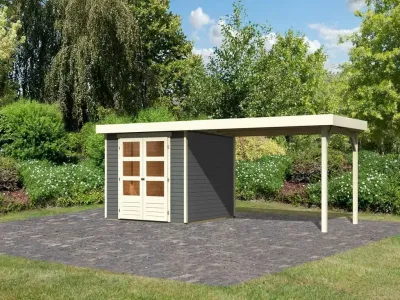 Gartenhaus SET Askola 3,5 19 mm terragrau, inkl. 2,8 m Anbaudach Produktbild #1