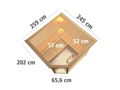 Sauna Massivholzsauna Leona mit Dachkranz, Klarglas Ganzglastür Produktbild #7