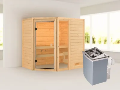Sauna Jada mit bronzierter Glastür + 9 kW Saunaofen integr. Strg. Produktbild #5