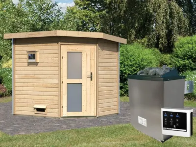 Saunahaus Mikka mit Milchglastür, inkl. 9 kW Bio-Kombiofen mit externer Steuerung Produktbild #1