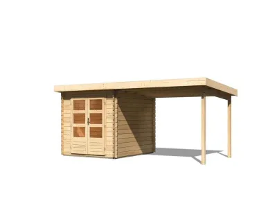 Gartenhaus Blockbohlenhaus SET Bastrup 4 28 mm naturbelassen, inkl. 3 m Anbaudach Produktbild #8