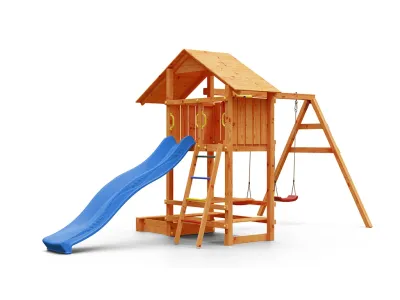 Spielturm Smart 1 teakfarben inkl. Rutsche blau Produktbild #5