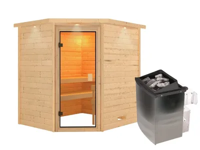 Sauna Elea mit bronzierter Glastür und Dachkranz + 9 kW Saunaofen integr. Strg. Produktbild #4