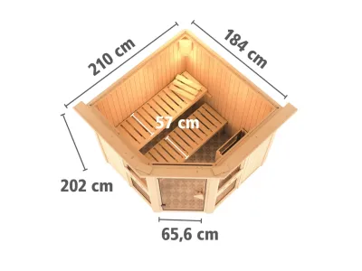 Sauna Systemsauna Amelia 1 mit Dachkranz, inkl. 9 kW Saunaofen integr. Steuerung Produktbild #4