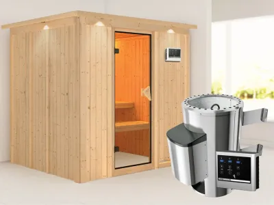 Sauna Systemsauna Daria mit Dachkranz, inkl. Plug & Play Saunaofen externe Steuerung Produktbild #1
