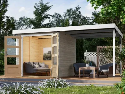 Hybrid-Gartenhaus Jupiter D Set wassergrau/weiß Produktbild #1