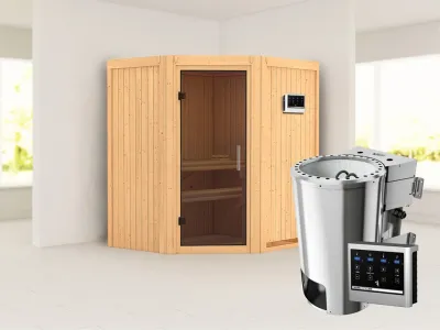 Sauna Systemsauna Tonja graphit Ganzglastür + Plug & Play Bio-Ofen mit externer Steuerung Produktbild #1