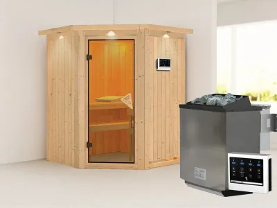 Sauna Systemsauna Larin mit Dachkranz, inkl. 9 kW Bio-Ofen mit externer Steuerung Produktbild #1