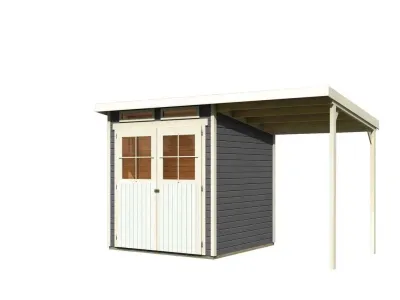 Gartenhaus SET Glücksburg 3 19 mm terragrau inkl. 1,9 m Anbaudach Produktbild #7
