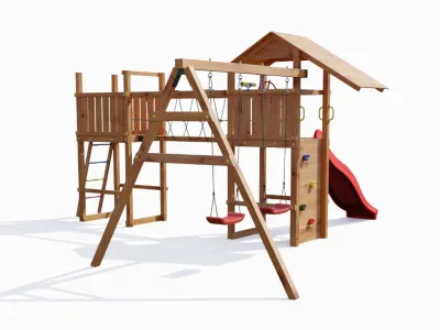 Spielturm Smart 5 Bridge teakfarben inkl. Rutsche rot Produktbild #6
