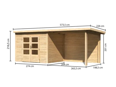 Gartenhaus Wacken 5 28 mm naturbelassen inkl. 3 m Anbau + Rückwand Produktbild #2
