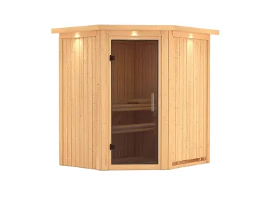 Sauna Systemsauna Tonja mit Dachkranz, graphit Ganzglastür Produktbild #7