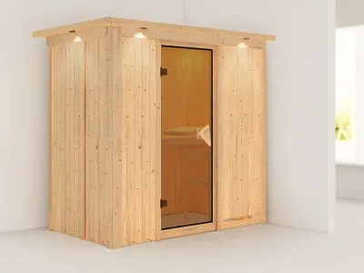 Systemsauna Variado mit Dachkranz, bronzierte Ganzglastür Produktbild #1