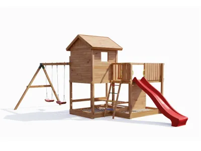 Stelzenhaus Pluto teakfarben inkl. Rutsche rot Produktbild #6
